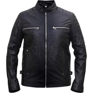 Męska skórzana kurtka Cafe Racer w kolorze czarnym