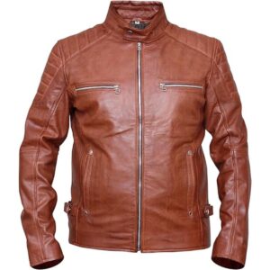 Męska skórzana kurtka Cafe Racer w kolorze brązowym