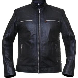 Męska kurtka skórzana Cafe Racer w kolorze czarnym