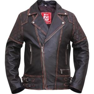 Męska kurtka skórzana w stylu vintage, klasycznym, motocyklowym