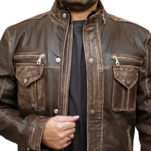 Męska kurtka skórzana Biker Cafe Moto Racer w kolorze brązowym