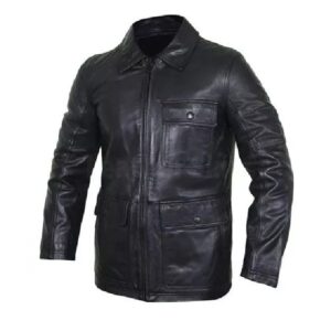 Kurtka skórzana w stylu motocyklowym z kieszeniami z klapkami