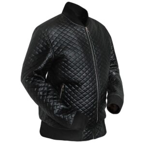 Męska pikowana kurtka motocyklowa typu bomber w kolorze czarnym w diamenty