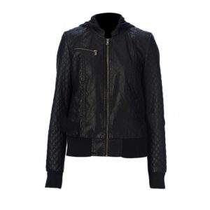 Czarna pikowana skórzana kurtka typu bomber
