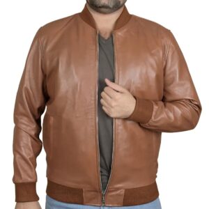 Męska kurtka skórzana typu bomber w stylu motocyklowym, dopasowana