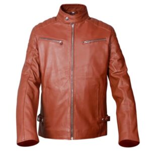 Brązowa skórzana kurtka motocyklowa w stylu retro Cafe Racer
