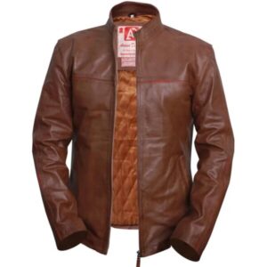 Brązowa skórzana kurtka motocyklowa Cafe Racer dla mężczyzn