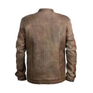 Męska kurtka motocyklowa ze skóry khaki w stylu vintage