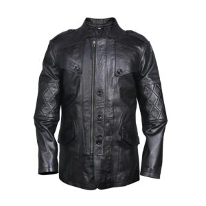 Klasyczny motocyklowy retro skórzany płaszcz typu peacoat
