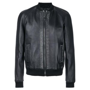 Designerska kurtka typu bomber z metalowymi ćwiekami
