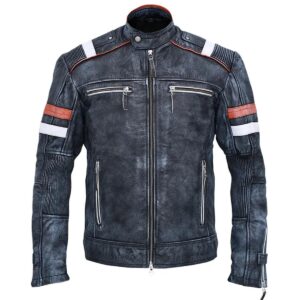 Kurtka motocyklowa w kolorze szarym z owczej skóry dla mężczyzn