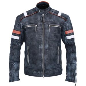 Kurtka motocyklowa w kolorze szarym z owczej skóry dla mężczyzn