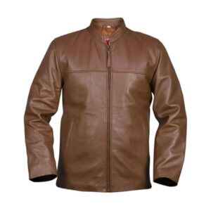 Jasnobrązowa męska kurtka skórzana typu biker