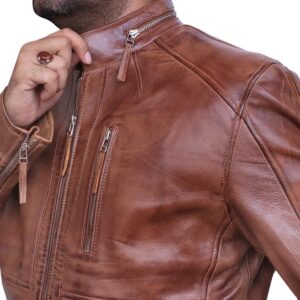Męska brązowa skórzana kurtka w stylu vintage Cafe Racer