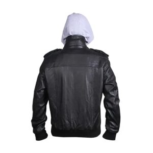 Męska kurtka typu bomber z kapturem ze skóry w stylu vintage