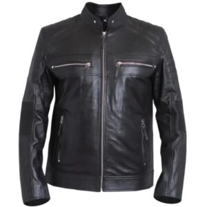 Męska czarna klasyczna skórzana kurtka motocyklowa Cafe Racer
