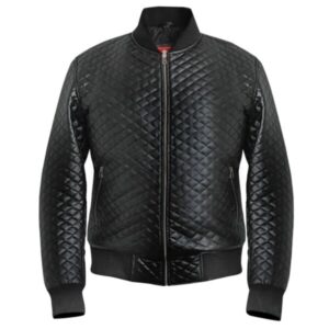 Męska pikowana kurtka motocyklowa typu bomber w kolorze czarnym w diamenty