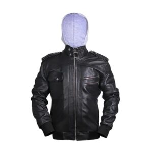 Męska kurtka typu bomber z kapturem ze skóry w stylu vintage