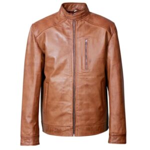 Męska brązowa kurtka motocyklowa z prawdziwej skóry Ionic