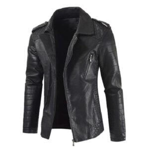 Męska kurtka ze skóry owczej z kołnierzem z klapami