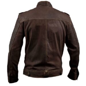 Męska brązowa kurtka motocyklowa Slim Fit Stone Washed ze skóry