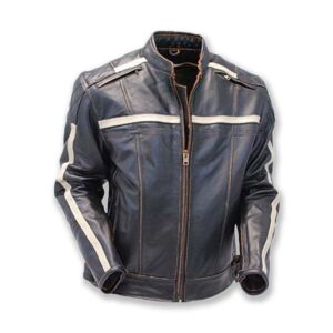 Szara skórzana kurtka motocyklowa Retro Café Racer Vintage