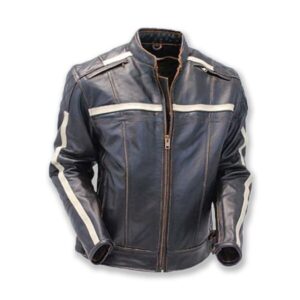 Szara skórzana kurtka motocyklowa Retro Café Racer Vintage