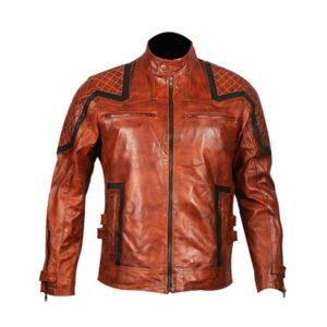 Brązowa skórzana kurtka motocyklowa dla mężczyzn w stylu vintage