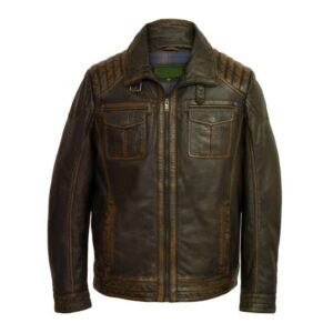 Brązowa męska kurtka typu trucker z prawdziwej skóry w stylu vintage