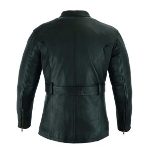 Czarny skórzany płaszcz w stylu retro motocyklowym
