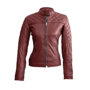 Elegancka damska pikowana skórzana kurtka motocyklowa