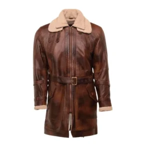 Męski płaszcz ze skóry w stylu vintage z podszewką Sherpa