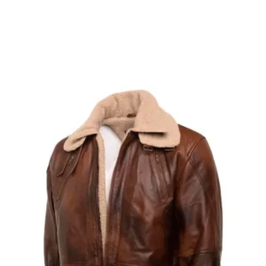 Męski płaszcz ze skóry w stylu vintage z podszewką Sherpa