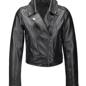 Damska kurtka motocyklowa Slimfit z owczej skóry w kolorze czarnym