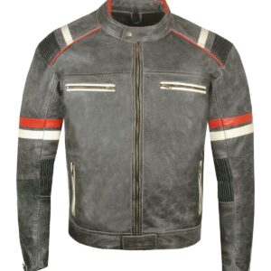 Męska kurtka motocyklowa z czarnej skóry owczej w stylu vintage
