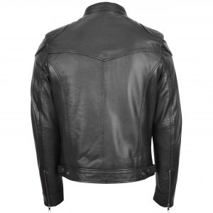 BUNERI Męska Skórzana Kurtka Biker Casual Czarna