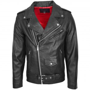 BUNERI Męska Skórzana Kurtka Biker Styl Brando Czarna