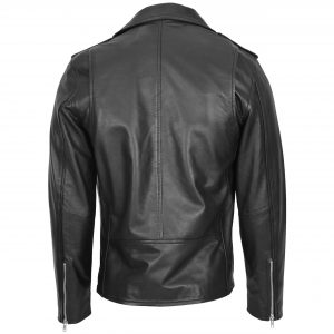BUNERI Męska Skórzana Kurtka Biker Styl Brando Czarna