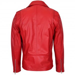 BUNERI Męska Skórzana Kurtka Biker Styl Brando Czerwona