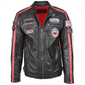 BUNERI Męska Skórzana Kurtka Biker Bobby Motorsport Czarna