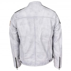 BUNERI Męska Skórzana Kurtka Biker Motorsport Vintage Biała