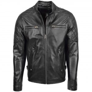 BUNERI Męska Skórzana Kurtka Styl Biker z Pikowanym Detalem Czarna