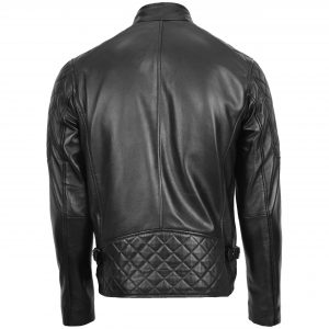 BUNERI Męska Skórzana Kurtka Styl Biker z Pikowanym Detalem Czarna