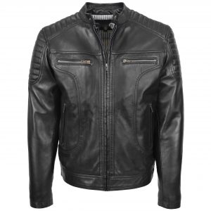 BUNERI Męska Skórzana Kurtka Biker Zip Czarna