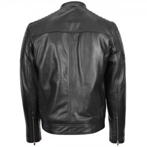 BUNERI Męska Skórzana Kurtka Biker Zip Czarna