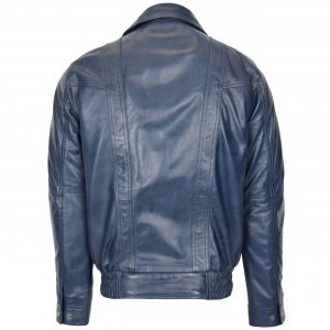 BUNERI Męska Skórzana Kurtka Bomber Blouson Niebieska