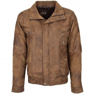 BUNERI Męska Skórzana Kurtka Bomber Blouson Brązowa