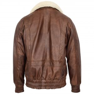 BUNERI Męska Skórzana Kurtka Bomber Styl G-1 Aviator Brązowa