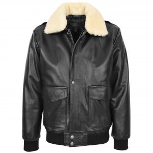 BUNERI Męska Skórzana Kurtka Bomber G-1 Styl Aviator Czarna