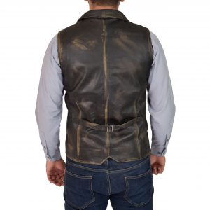 BUNERI Męska Skórzana Kamizelka na Guziki Gilet Rub Off
